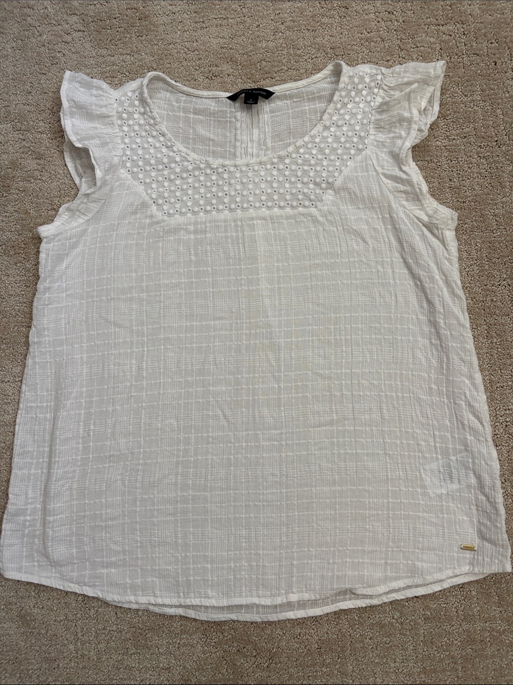 Tommy Hilfiger White Top Womens Medium 100% Cotton Spring Summer Costal